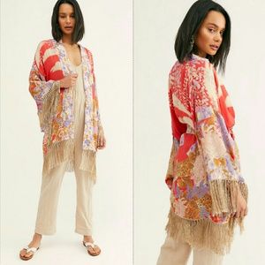 New Spell Designs Free People Willow Short Kimono Tassel Robe M L Burnt Orange